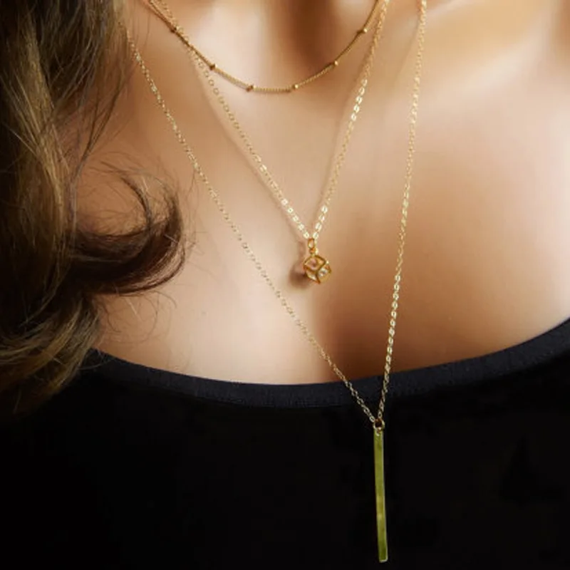 

DIY handmade jewelry simple wild lady metal rod necklace multi - storey ornaments