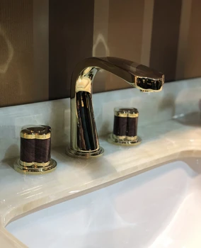 

TI-GOLD PVD 8 inch 3 Holes widespread bathroom Lavatory Sink faucet mixer tap deck mounted Luxury tap NEW Handles