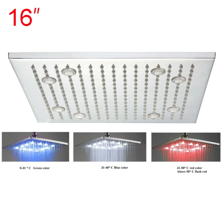 

Retail - 16 Inch Stainless Steel Led Square Shower Head Light, Color Changed without Battery,Free Shipping X15381