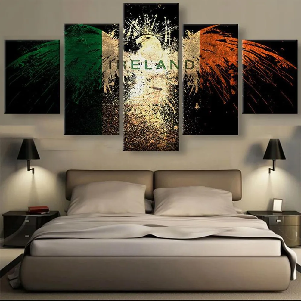 5 Piece HD Print Large Ireland Eagle Flag Poster Painting Canvas Wall Art Picture Home ...