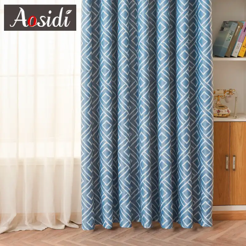 Square Blue Printed Curtains For Bedroom Window Modern Blackout Curtains For Living Room Blinds 80 Shading Cloth Drapes Fabric