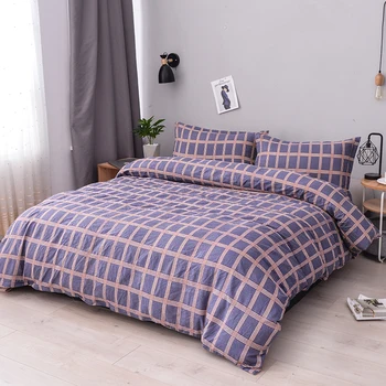 

ZEIMON Fashion Bedding Set 3 Size Grey Black Grid Wash Cotton 2/3pcs Flower Duvet Cover Set Simple Series AB Side Bedspread
