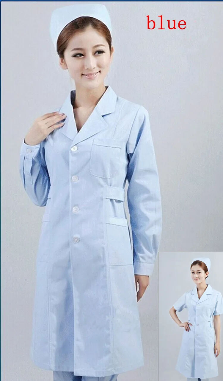 Женское медицинское пальто, одежда, медицинские услуги, Униформа, одежда для медсестер, с длинным рукавом, полиэстер, защита, лабораторные пальто, ткань, 3 цвета - Цвет: Синий