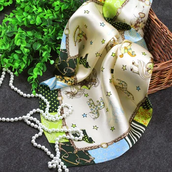 

100% Real silk Twill Silk Woman Square Scarves green Silk Scarf