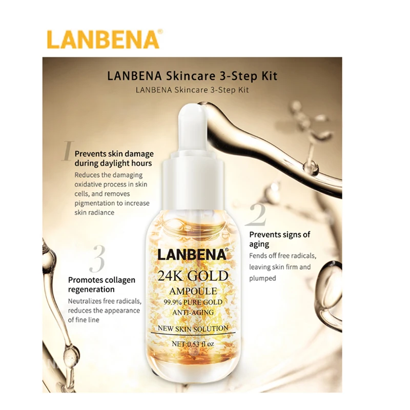 Купи 3 ПОЛУЧИ 1 подарок LANBENA 24KGold + Пептидная ампула для глаз против морщин