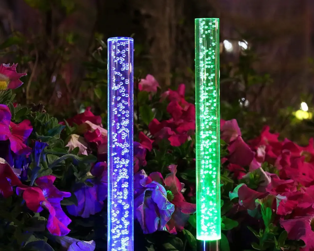 2 x Solar Bubble Stake Lights Acrylic Tube Light RGB Color Changing Garden Decor 