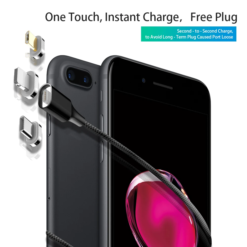 Магнитный USB кабель 3A Type C Micro для быстрой зарядки магнитное зарядное устройство iOS