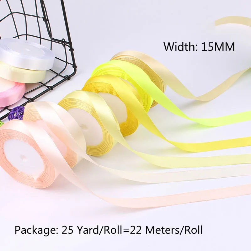 

25 Yards/roll Silk Satin Ribbon 1.5cm Width Party Home Wedding Decoration Gift Wrapping Christmas New Year DIY Material Supplies