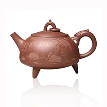 Исинский чайник Цзы-Ша известный подлинный Wang Hongjuan все ручной работы руды высокого качества из фиолетовой глины три ноги Кольцо чайник с драконом