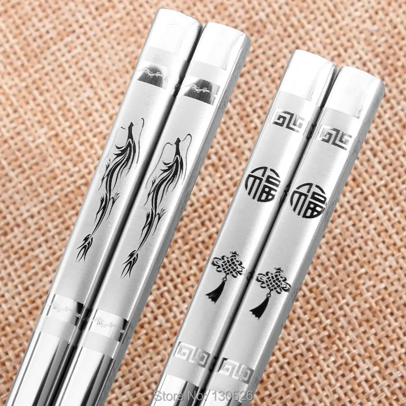 304 Stainless Steel Iron Antiskid Chinese Style Chopsticks 5 Pairs