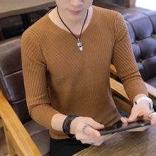 Мужской свитер тонкий джемпер свитер облегающий мужской свитер с v-образным вырезом Одноцветный микро-эластичный