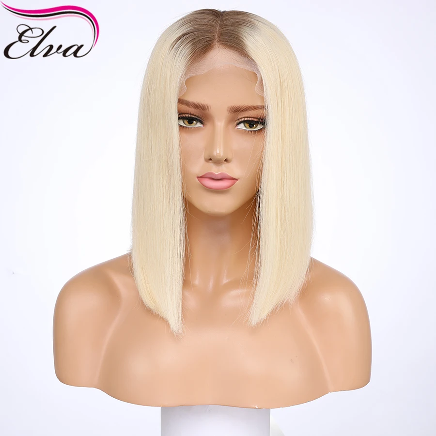 

Remy Full Lace Human Hair Wigs For Black Women Pre Plucked Brazilian Fulll Lace Wigs Straight Short Bob Wig #4 ombre #613 Elva