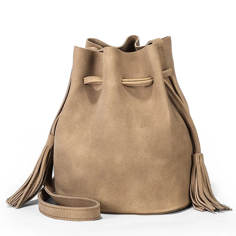 

Suede Bucket Bags Scrub Side Fringed Amelie Single Shoulder Female Designer Handbag Sac A Main Femme De Marque Luxe Cuir