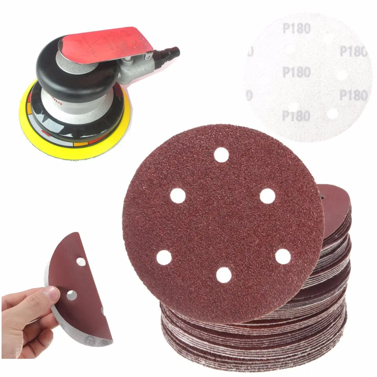 Buy 50Pcs/set 150mm 6 Holes Sanding Disc Red/Brown 40