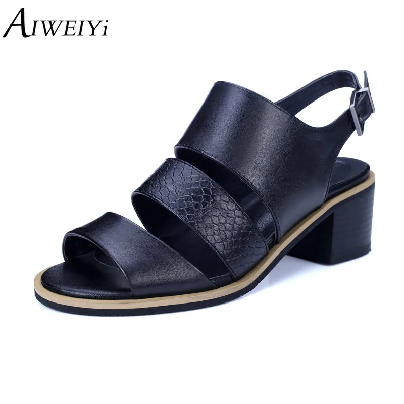 

AIWEIYi Women Sandals 2018 New Summer Shoes High Quality Genuine Leather High Heel Sandals Women Fashion Dress Shoes Sandalias