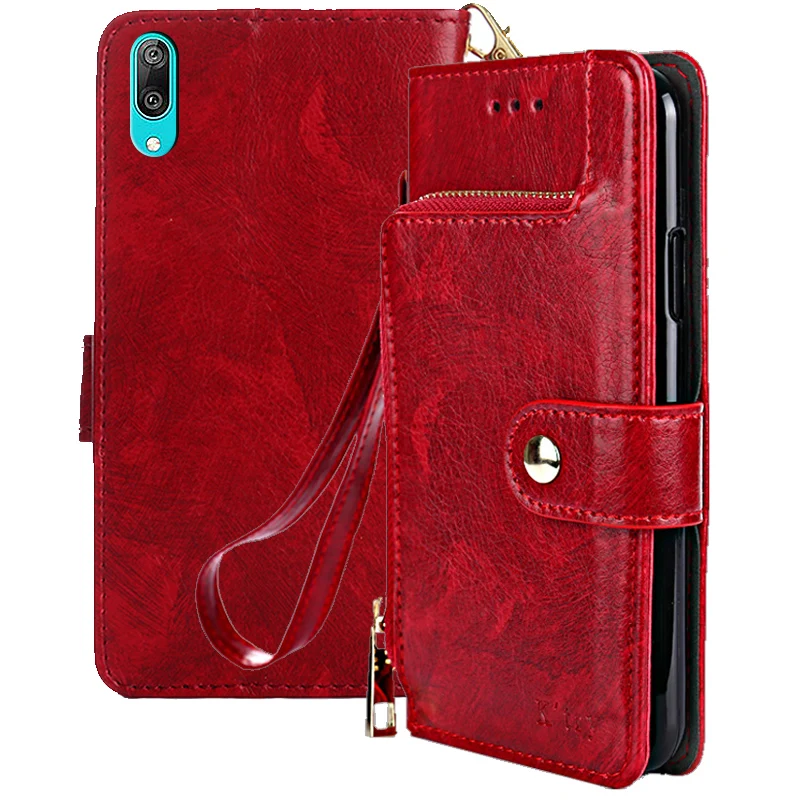 

Y7 Pro 2019 Case on sFor Coque Huawei Y7 Pro 2019 Cover for Fundas Huawei Enjoy 9 Luxury Zipper Wallet Button Flip Leather Cases