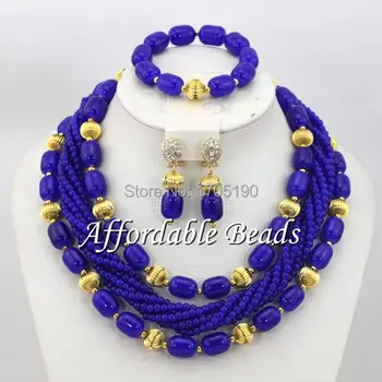 

Free Shipping!Splendid Royal Blue Costume Beads Jewelry Set Best Selling Women African Wedding Beads Jewelry Set Wholesale BN137
