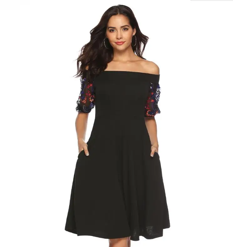 

Spring Autumn women dress slash neck lace sleeve dress stitching vintage sexy dresses plus size party dress vestidos