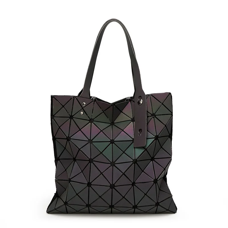

2018 New Women Luminous Handbag Bag Female Folded Geometric Plaid Bag Fashion Casual Tote Women Handbag Mochila Shoulder Bag