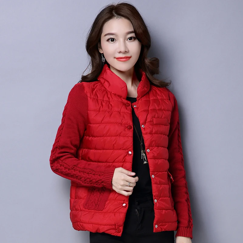 

De Dove 2016 winter casual loose stand collar knitted long sleeve stiching women parkas single breasted slim femme thick clothes