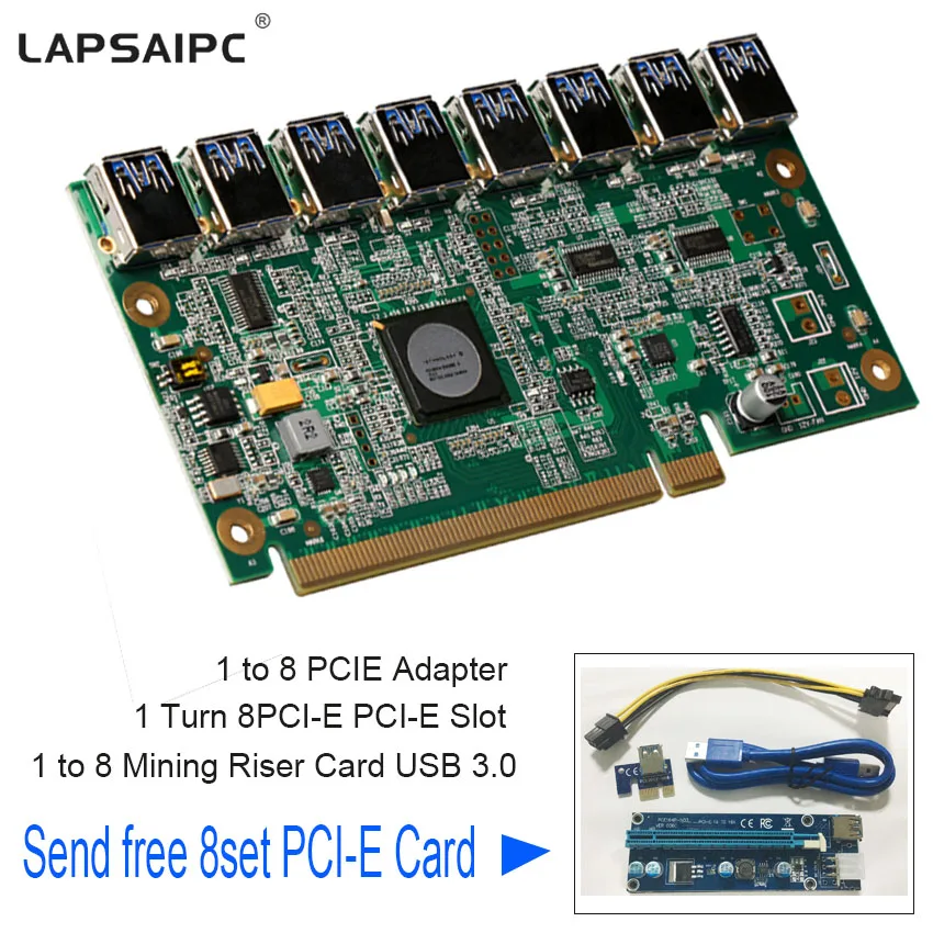 ^*Best Offers PCI-E 16X turn 8 Port Motherboard Mining1 Turn 8 Riser Card USB 3.0 Card Adapter Miner Machine + 8set PIC-E Riser Card ^*Best Offers PCI-E 16X turn 8 Port Motherboard Mining1 Turn 8 Riser Card USB 3.0 Card Adapter Miner Machine + 8set PIC-E Riser Card
