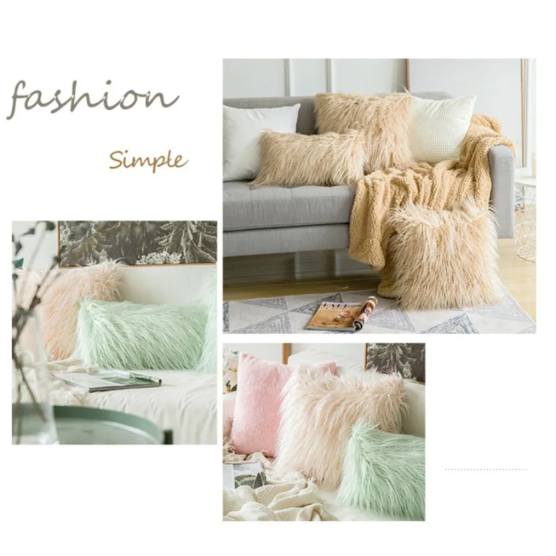 

2019 New Luxury Series Merino Style Grey Fur Throw Pillow Cover Home Decorative
