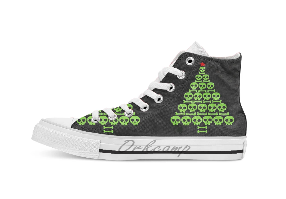 

Green Skull and Bones Christmas Tree breathable Casual High Top lace-up Canvas shoes sneakers Drop shipping