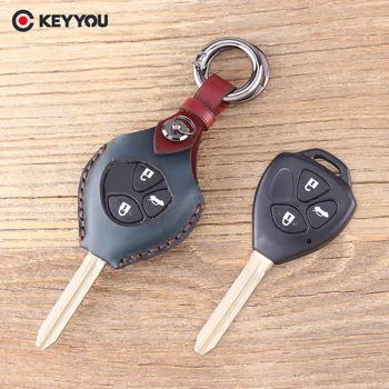 

KEYYOU Genuine Leather Key Cover For Toyota Camry Corolla Prado RAV4 Vios Hilux Yaris 3 Buttons Vehicle Car Key Case