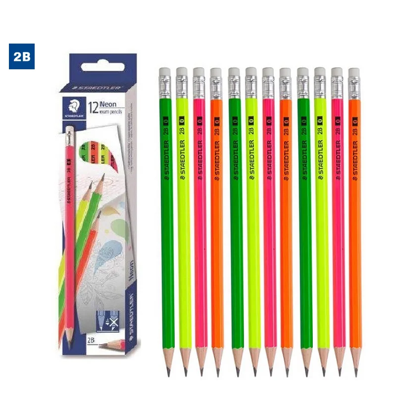 12 шт. STAEDTLER 132 Макарон/неоновая Шестигранная ручка 2B HB карандаш для студентов с карандашом для письма гладкий и легко ломается - Цвет: 2B