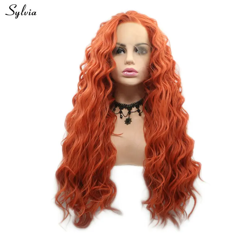 

Sylvia Loose Wave Lace Front Synthetic Wigs Orange Red Hair Heat Resistant Hair Glueless Wig For White Women Cosplay Side Part