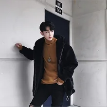 Повседневное черное пальто с искусственным мехом Jaqueta De Couro Masculina зимняя куртка из меха кролика рекс с длинным рукавом с капюшоном пальто с мехом XL662