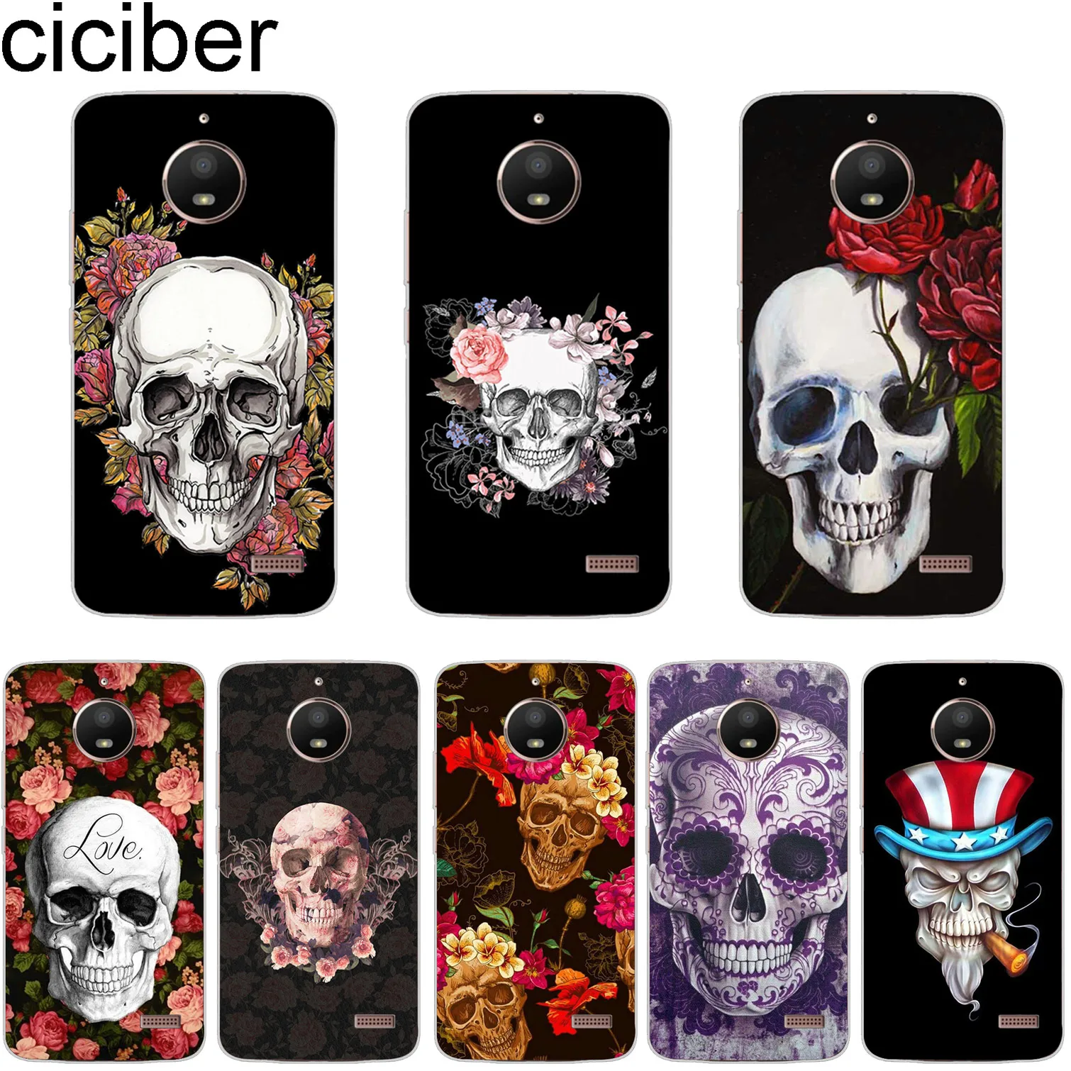 ciciber Flower Skull For Motorola Moto ONE C Z2 Z3 G5 G4 G5S G6 P30 E3 E4 E5 Plus Play Power X4 Phone Cases Soft TPU Cover Funda |