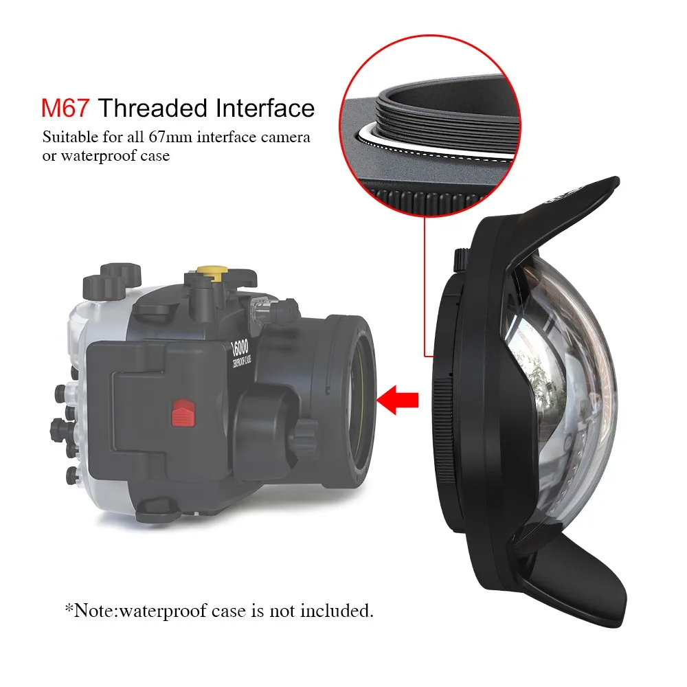 US $205.00 Seafrogs 6 Lens Wet Dome Port 67mm Thread For Camera Housing Case 60M195ft