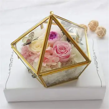 

Polygon Transparent Glass Flower Room Container Wedding Ring Jewelry Storage Box