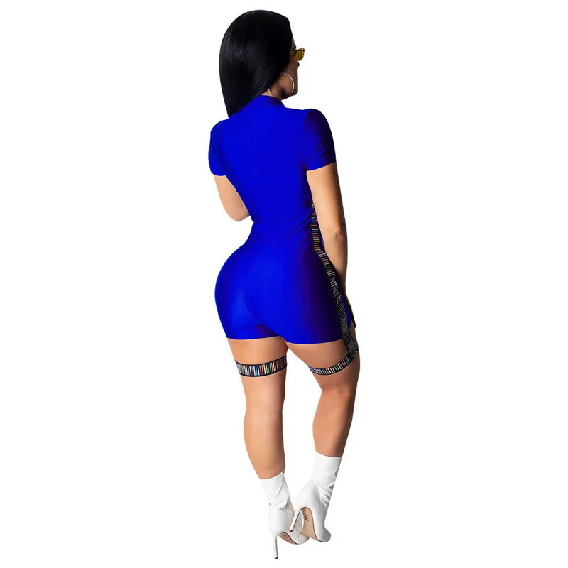Echoine Women Jumpsuit Sexy Zipper Low Cut Fashion Stand Collar Patchwork Elastic Sheath Playsuit Streetwear Short Pants Rompers Echoine Women Jumpsuit Sexy Zipper Low Cut Fashion Stand Collar Patchwork Elastic Sheath Playsuit Streetwear Short Pants Rompers