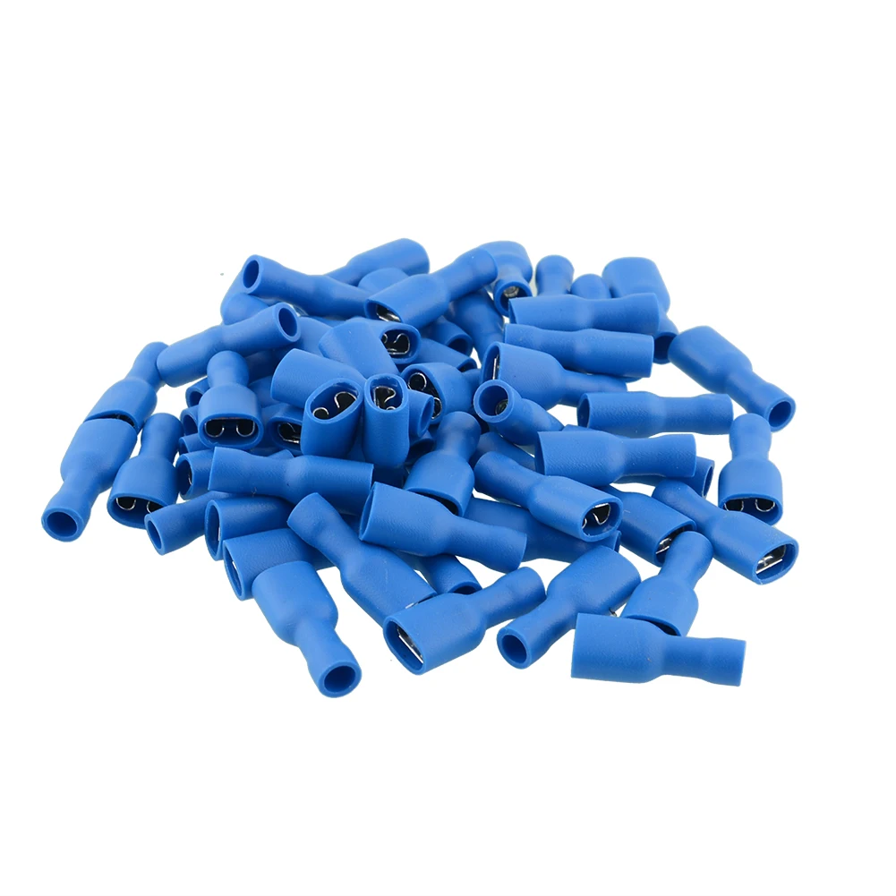 

100 Pcs/Set Blue 6.3mm 16-14AWG Female Male Insulated Crimp Terminal Spade Connectors Electrical Wiring Connector For Car
