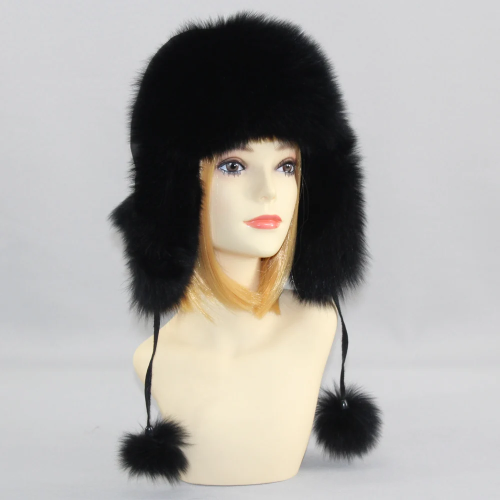 New Winter Women Lovely Real Fox Fur Hats Natural Fox Fur Winter Quality Thick Warm Fox Fur Bomber Hat