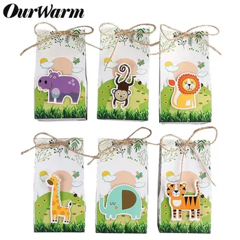 

OurWarm 6pcs Cartoon kraft Paper Bags Wedding Gift Bag Packaging Bag for Candy/Food Kids Birthday Jungle Theme Party Supply