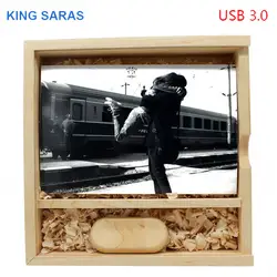 Король SARAS usb 3,0 фон для фотосъемки на заказ деревянные + коробка usb флеш-накопитель 4 ГБ 8 ГБ оперативной памяти, 16 Гб встроенной памяти, 32