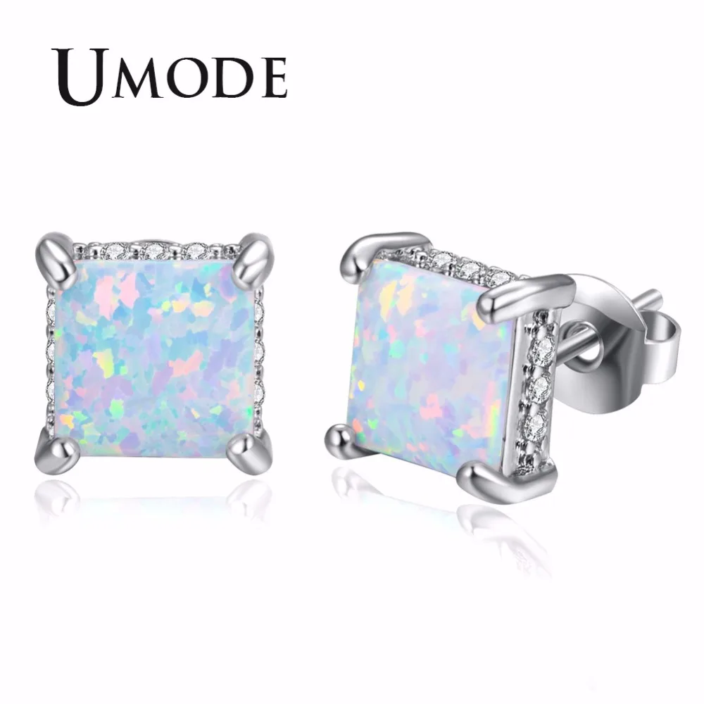 UMODE Fashionable Square Fire Opal Stone Women Studs Earrings Femme Crystal Wedding Party Jewelry Girls brincos Accessory UE0407