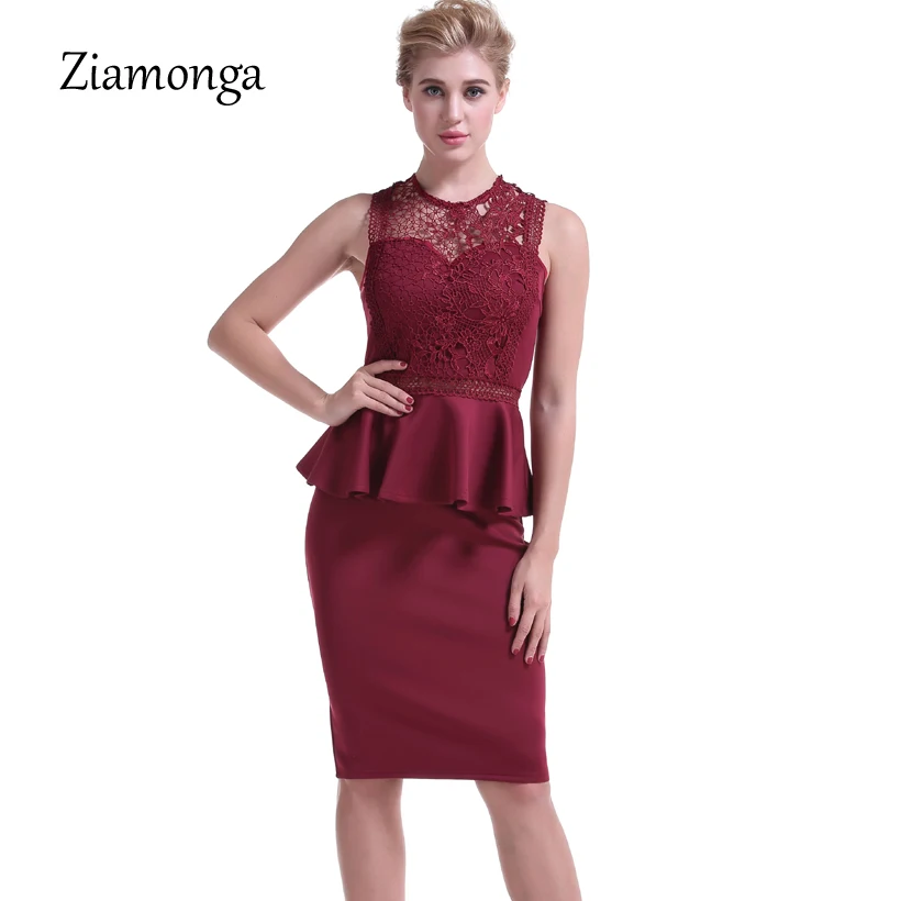 

Ziamonga Plus Size Women Clothing Patchwork Lace Dress O-Neck Sleeveless Peplum Dress Sexy Party Evening Bodycon Summer Dress