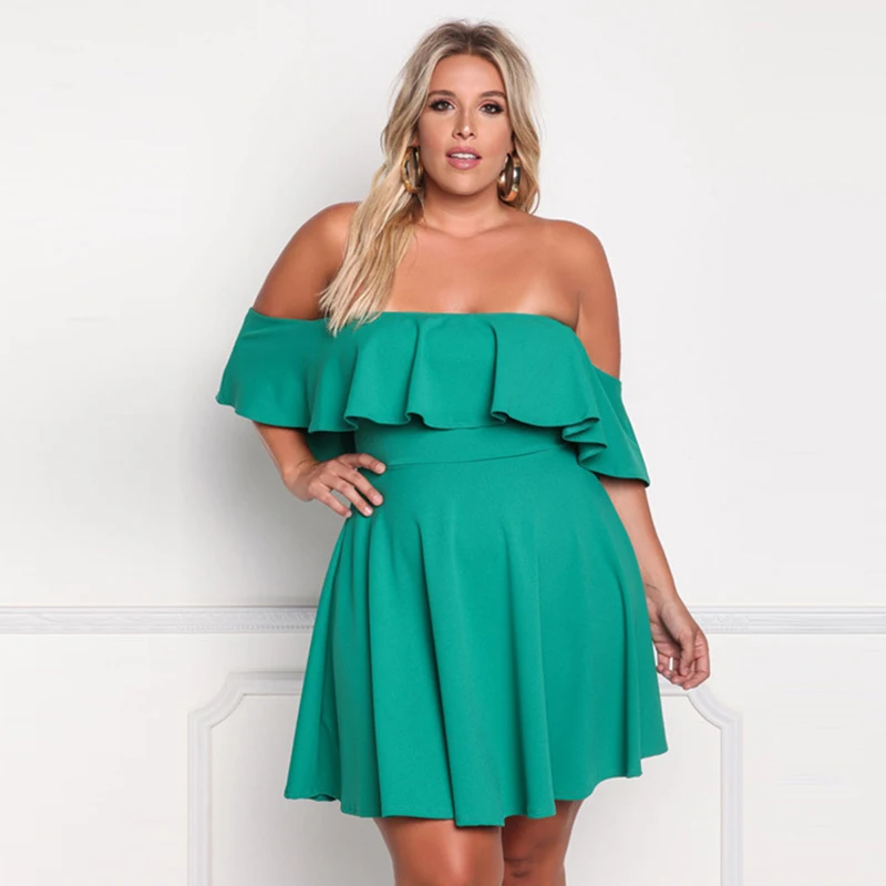 Summer-Women-Sexy-Slash-Neck-Short-Sleeve-Dress-Off-Shoulder-Ruffles-Elegant-Solid-Ladies Empire-Dresses-Party-Female-SCL0117 (1)