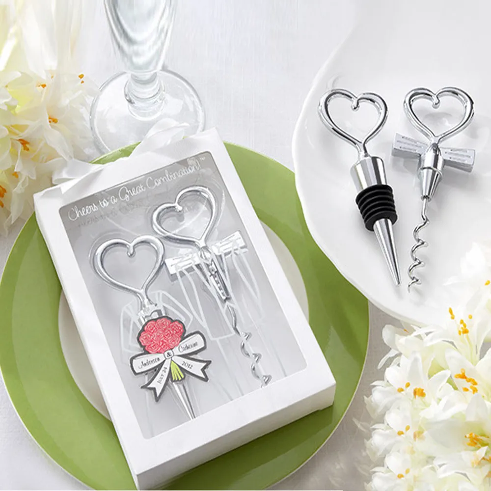 

1 Pair Elegant Bottle Stopper Red Wine Opener Set Storage Twist Cap Plug Sealed Fashion Heart-shaped Valentineday Gift Wine Tool