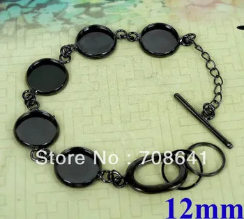 

12mm Blank Bracelet Bases Settings Round Bezel Tray Glass Cabochon Bangle Bracelet Findings DIY Gunmetal Black tone Wholesale