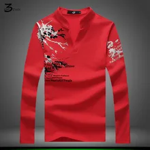 XMY3DWX S-5XL fashion male Summer slim Fit printed leisure long-sleeved T-shirt/Male high-grade pure cotton v-neck t-shirts