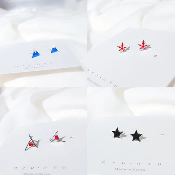 925 Sterling Silver Stud Earring For Women Fashion Korean Red Black Cute Animal Jewelry Gift For Girls pendientes kolczyki