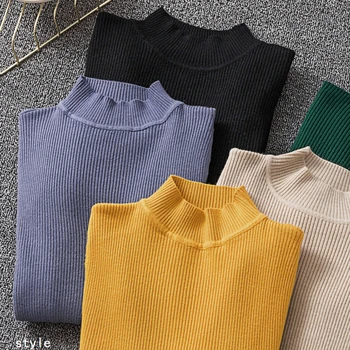 

Autumn Winter Women Pullovers Sweater Knitted Elasticity Casual Jumper Fashion Slim Turtleneck Warm Female bottoming shirt
