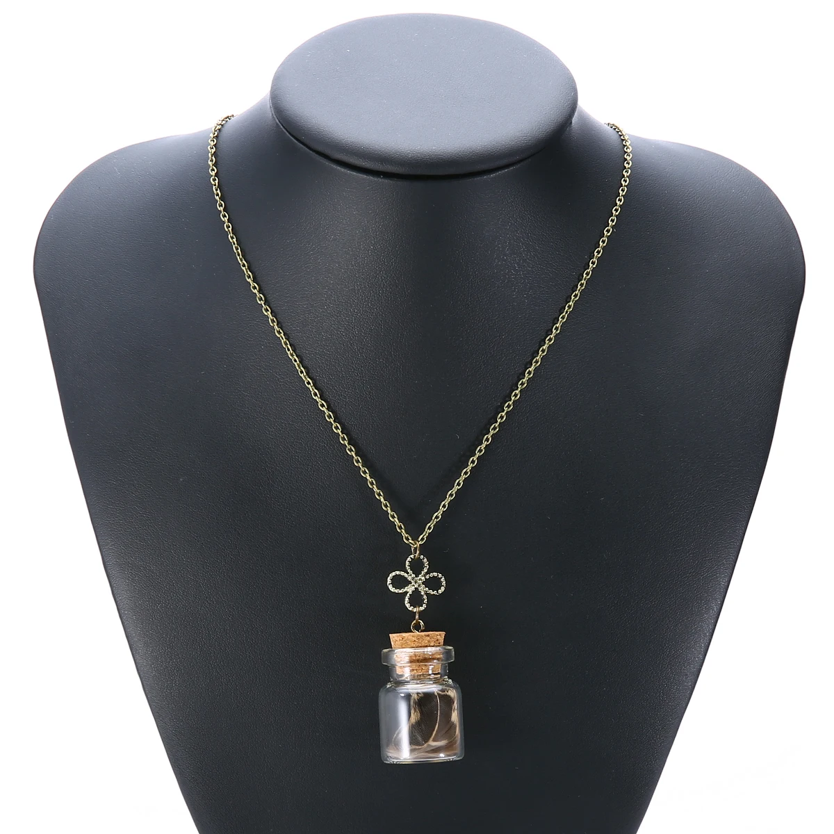 Vintage Long Link Chain Choker Necklace Shellhard Real Feather in Glass Wish Bottle Pendant Necklaces For Women Jewelry Gift