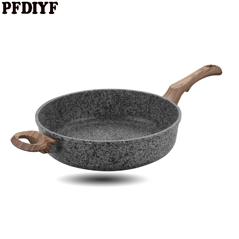 Tanie PFDIYF 28 CM zagęszczony kamień medyczny non stick patelnia wielozadaniowy stek z patelni nie opary skorzystaj z dla gazu kuchenka indukcyjna