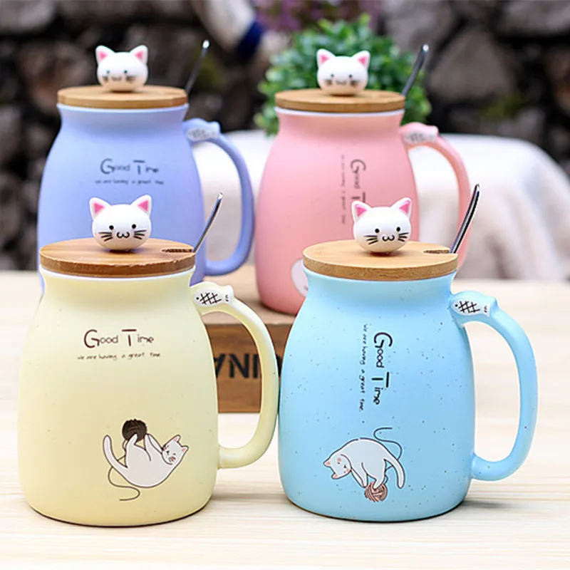 Кунжут кошка Термостойкие чашки цветной мультфильм с крышкой чашка Kitty керамическая кружка, кофейная молока для завтрака детская чашка милые